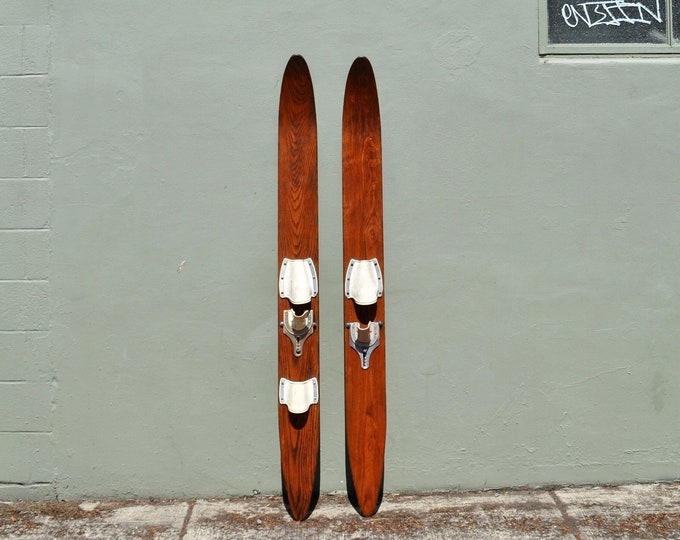 Vintage Water Skis Pair, Wooden Water Skis, Beach House Decor, Lake