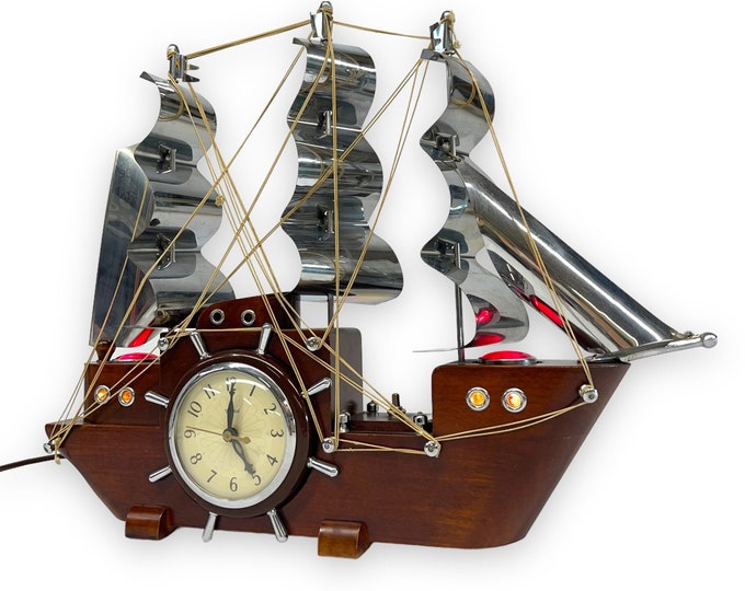 Vintage United Ship Clock, Wood Ship Clock and Nightlight, United Clock