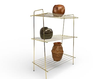 Vintage Mid Century Modern Gold Wire Rack 3 Tier Shelf Storage Stand