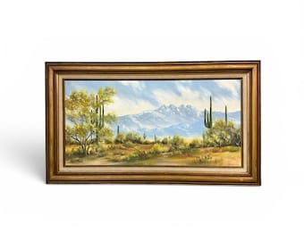 Vintage Arizona Landscape Painting by H. Trester Framed Desert Art