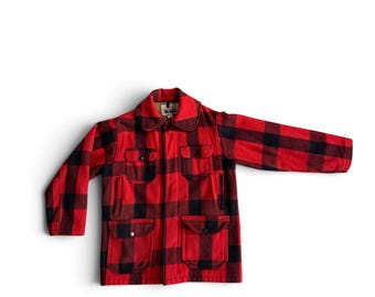Vintage Woolrich Buffalo Plaid Wool Jacket - Mackinaw Coat, Made in USA, Size 40