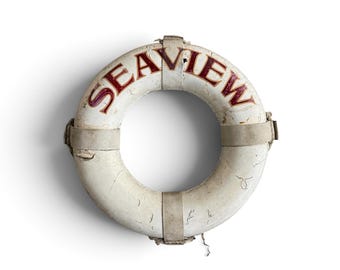 Vintage Seaview Life Ring Wall Decor, Nautical Coastal Display