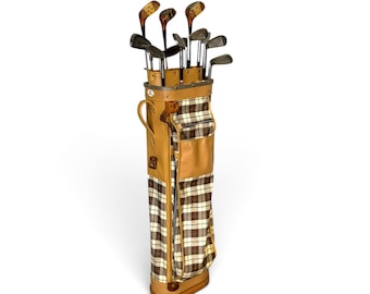 Vintage Score Rite Plaid Golf Bag with Clubs - Preppy Sports Decor