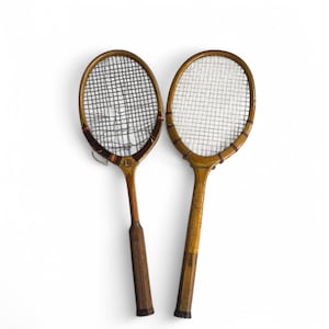 Pair Antique Wooden Tennis Rackets - GoldSmith International, Lowe Campbell Red Ace, Antique Sports Collectible, Game Room, Man Cave Decor