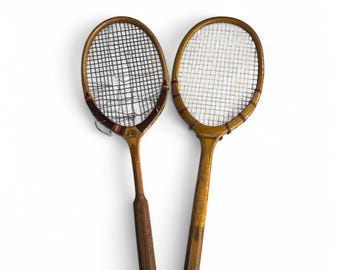 Antique Wooden Tennis Rackets Pair – 1920s Sports Decor