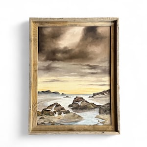 Vintage Seagull Ocean Painting in Earth Tones - Signed Original Art, Weathered Wood Frame, Coastal Wall Decor