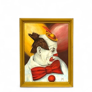 Vintage Colorful Clown Oil Painting, Circus Themed Nursery Artwork, Happy Circus Clown Oil Painting, Vintage Circus Nursery Decor