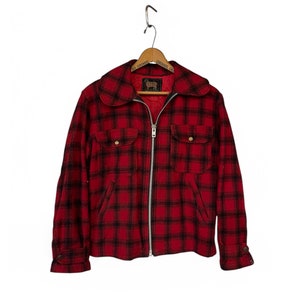 Vintage Woolrich Black Red Plaid Zip Up Jacket - 50s Buffalo Plaid Hunting Coat, Fully Lined with Pockets, Rugged Outerwear, Made in USA