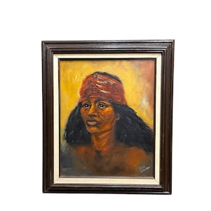 Vintage Framed Indigenous Portrait Painting - Colorful Signed Artwork, Original Native Wall Art, Ethnic Portrait, Unique Collectible Art