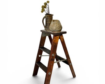 Vintage Wooden Step Ladder Rustic Farmhouse Decor Photography Prop 1975