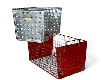 Vintage Metal Locker Baskets Pair Industrial Storage Bins