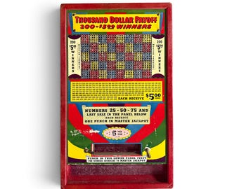 Vintage Punchboard Game, Thousand Dollar Payoff Gambling Advertising Display