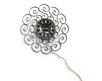 Vintage GE Telechron Wall Clock Black Scrollwork Electric Mid Century Decor