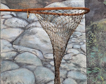 Vintage Fishing Net with Long Handle - Fishing Gear, Cabin or Lodge Decor, Trout Fishing Net, Angler Wall Art, Rustic Decor, Sportsman Decor
