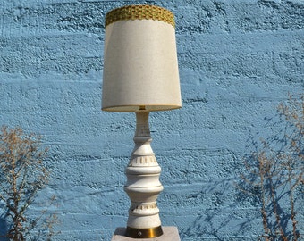 Vintage Mid Century Modern Table Lamp with Vintage Shade, 1960s Tall Ceramic Lamp