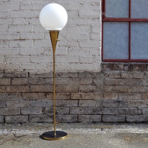 Vintage Mid Century Orb Atomic Floor Lamp, Retro Space Age Light, Mid Mod Globe Brass Floor Lamp