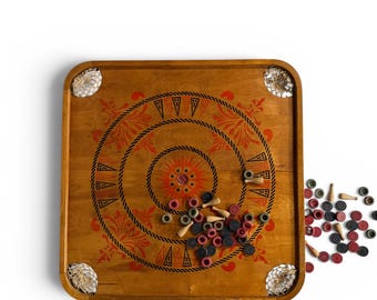 Vintage Carrom Board Style E Double Sided with Game Pieces