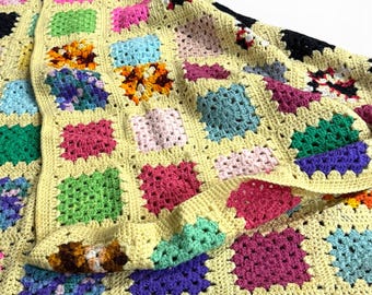 Vintage Granny Square Crochet Afghan Quilt