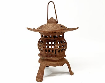 Large Vintage Cast Iron Pagoda Lantern, Japanese  Lantern, Hanging Candle Holder, Asian Garden Decor