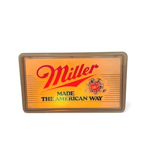 Vintage 1980s Miller Made theAmerican Way Lighted Beer Bar Sign - (30x14)
