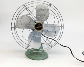 Antique Fan, Industrial Fan, Eskimo Fan, Desk Fan, Oscillating Fan, Vintage Desk Fan, Antique Industrial, Turquoise Desk Fan