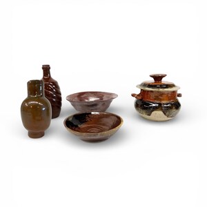 Vintage Studio Pottery Collection  Handmade Earth Tone Vase, Bowls, Dish (5 Piece Set)