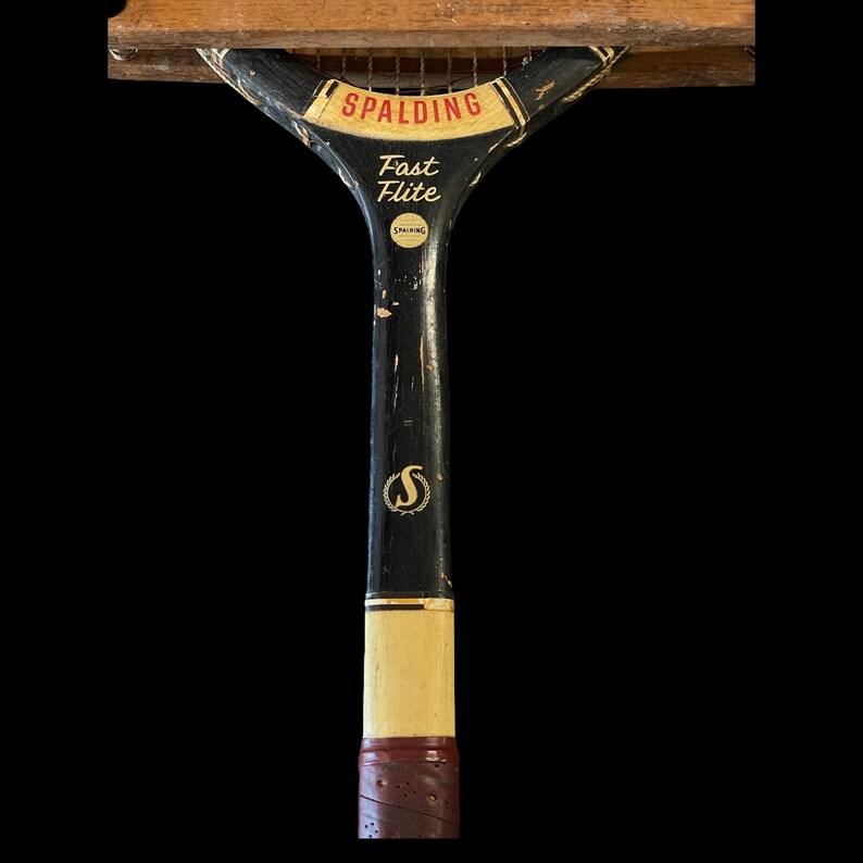 Vintage Wooden Tennis Racket Pair, Spalding Fast Flite, Paucho Segura Special Model with racket press, sports collectible game room decor.