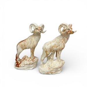 Vintage Alaskan Clay Bighorn Sheep Figurines - Cabin Lodge Decor Pair