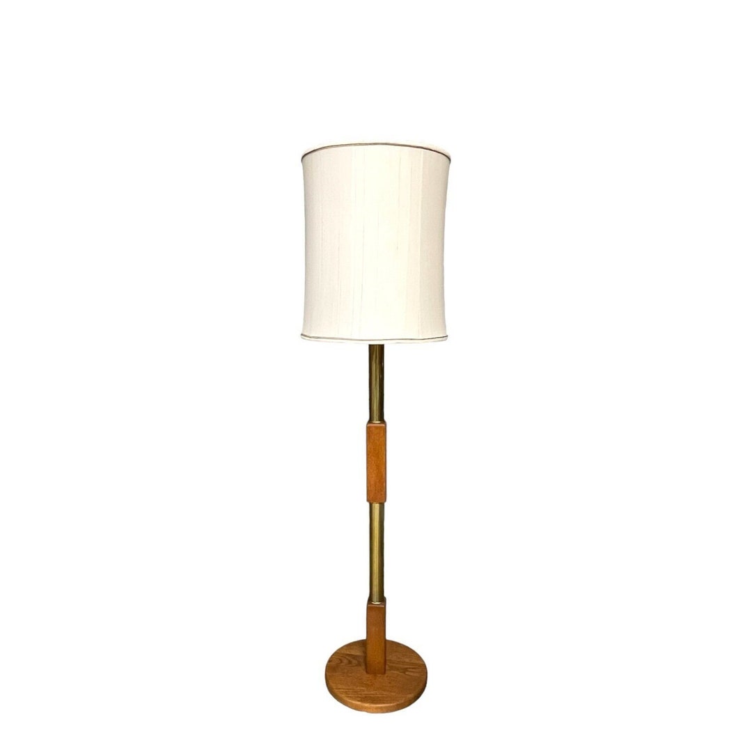 Vintage Retro Modern Oak and Brass Floor Lamp, Wood Mid Century Floor ...