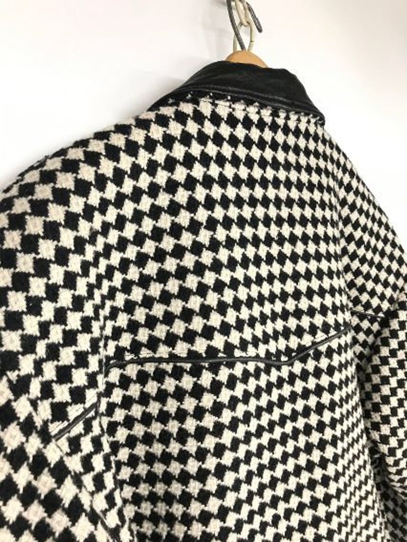 Wool Peacoat Black and White Jacket Vintage Duster Pioneer Wear Coat Womens Wool Jacket Vintage Houndstooth Jacket 1960s Pioneer Wear