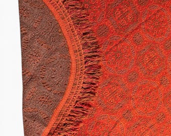 Vintage Bellissimo Italian Bedspread, Red Orange Tapestry Full Queen Fringe