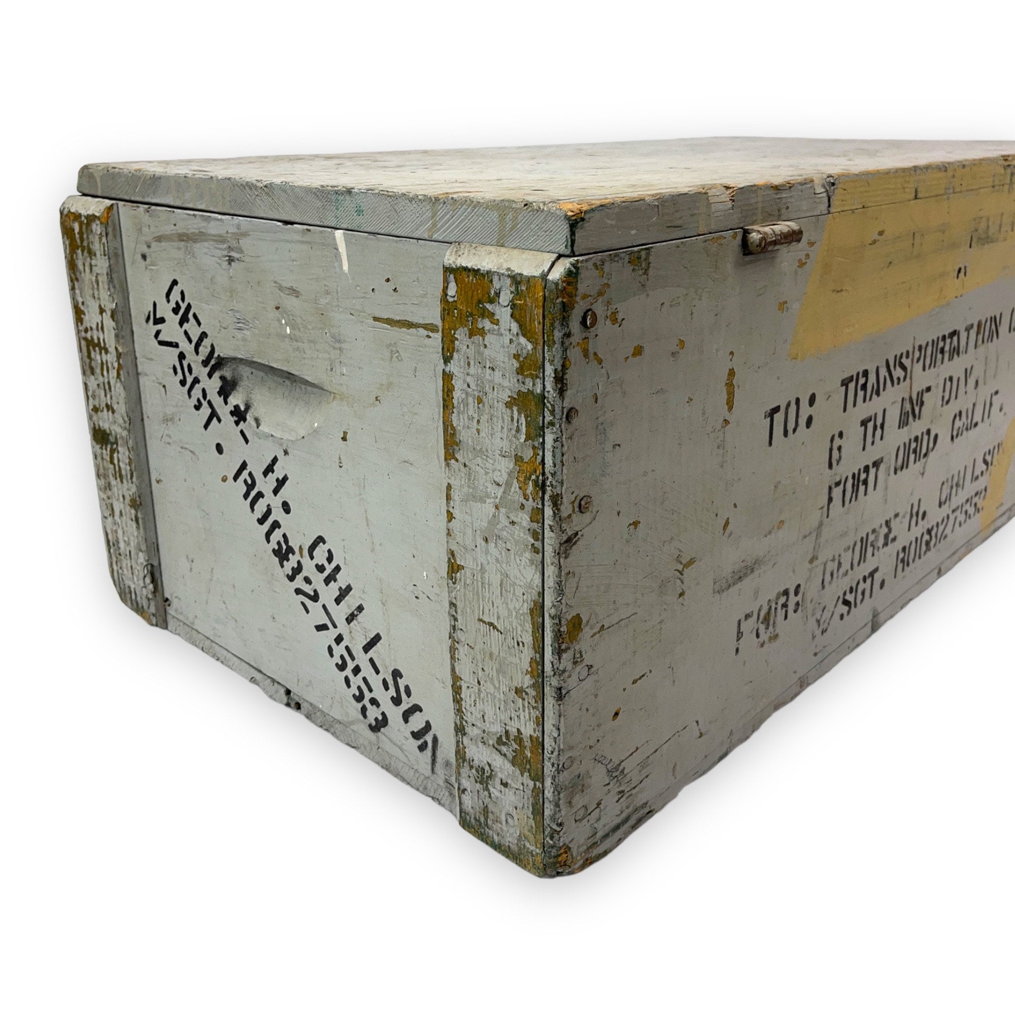 Vintage Wooden Military Crate With Lid - Army Footlocker