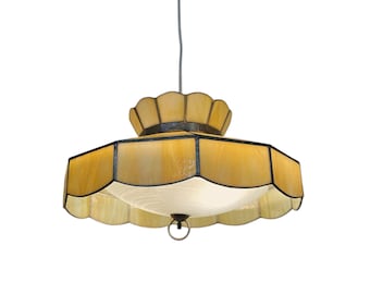 Lámpara de cristal esmaltado vintage - Lámpara colgante de vidrieras, iluminación retro para cocina o comedor, iluminación vintage de los años 70, lámpara para mesa de billar