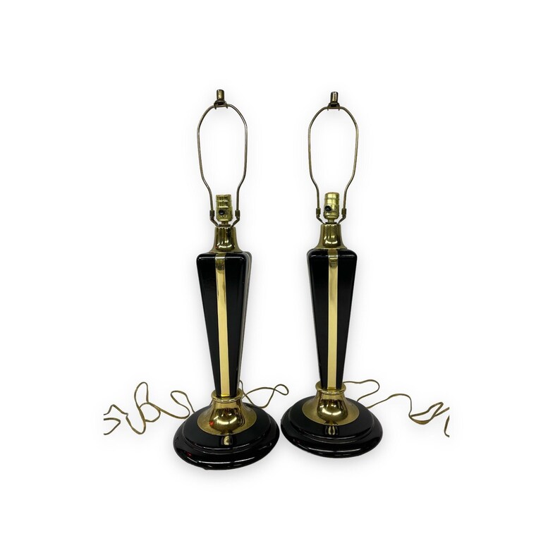 Vintage Pair Art Deco Style Table Lamps Black and Gold Tall - Etsy