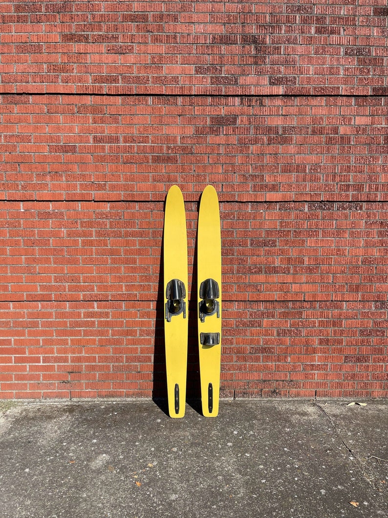 Vintage Water Skis Pair Wooden Water Skis Yellow Water Skis Etsy