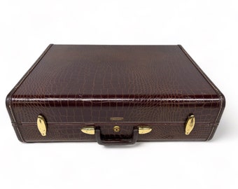 Vintage Samsonite Suitcase – Brown Faux Alligator, Mid Century Travel Decor