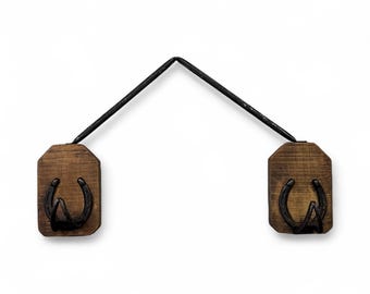 Vintage Wooden Horseshoe Coat Rack - Rustic Cowboy Decor, Wall Mount Candle Holder