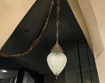 Vintage Mid Century Faceted Glass Swag Light - Teardrop