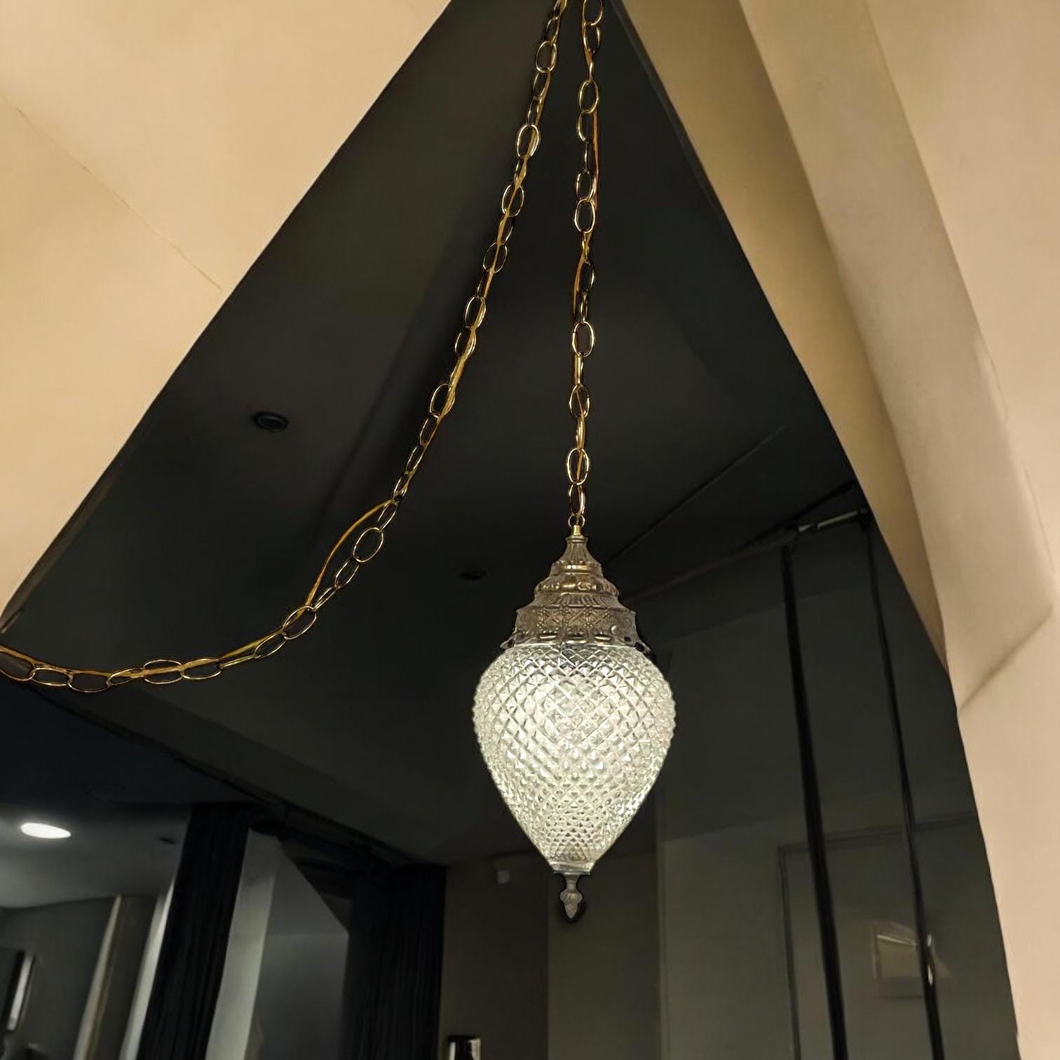 Vintage Mid Century Faceted Glass Swag Light - Teardrop