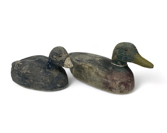 Vintage Balsa Wood Duck & Goose Decoys - Rustic Cabin Decor (Set of 2)