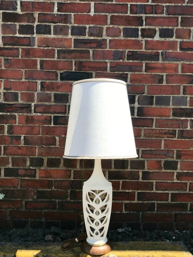 Vintage Mid Century Lamp Mid Century White Ceramic Lamp Lamp Shade Vintage, Mid Century Modern Lamp Lamps Vintage