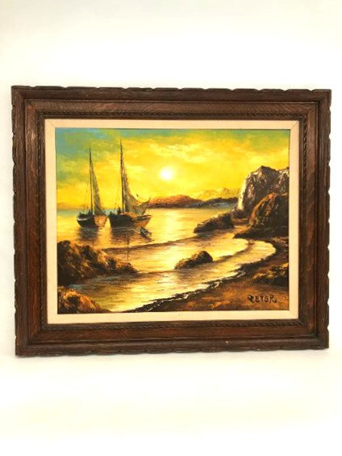 Vintage Beach Painting Ocean Oil Painting Coastal Wall Art Etsy