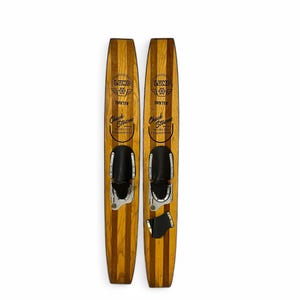 Vintage Lund Wooden Water Skis Pair – 1960s Trixter, Nautical Decor