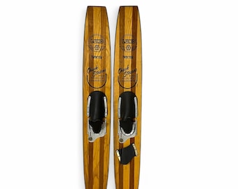 Vintage Lund Wooden Water Skis Pair – 1960s Trixter, Nautical Decor