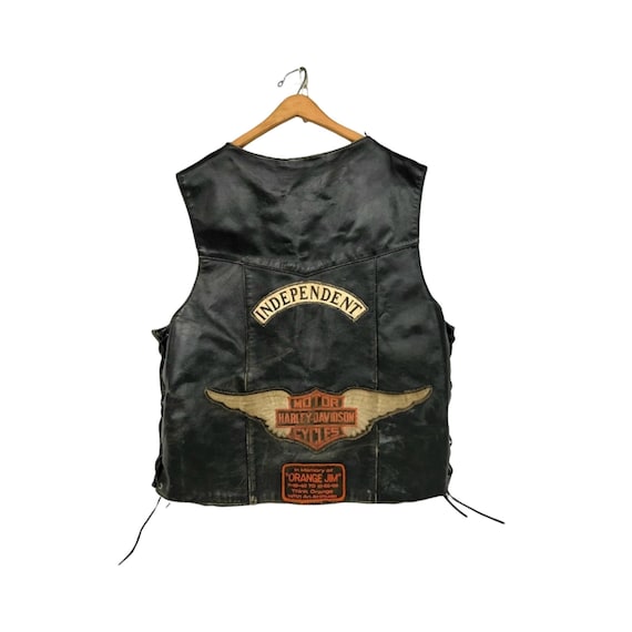 Vintage Harley Davidson Leather Biker Vest with P… - image 1