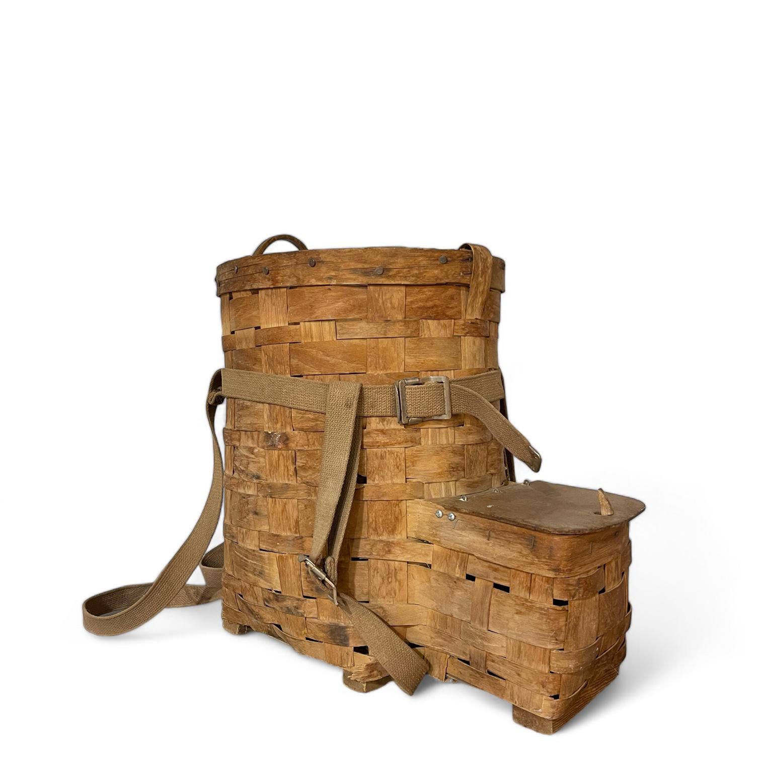 Vintage Adirondack Pack Basket - 2 Compartments, Large Trapper's