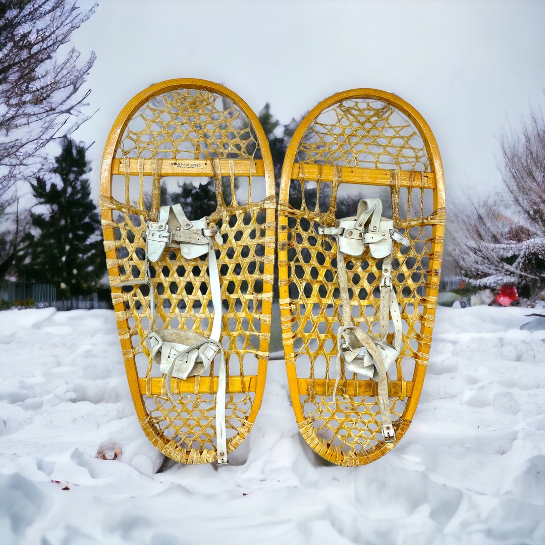 Vintage Snowshoes Pair Bear Paw Wooden Snowshoes Bearpaw Etsy