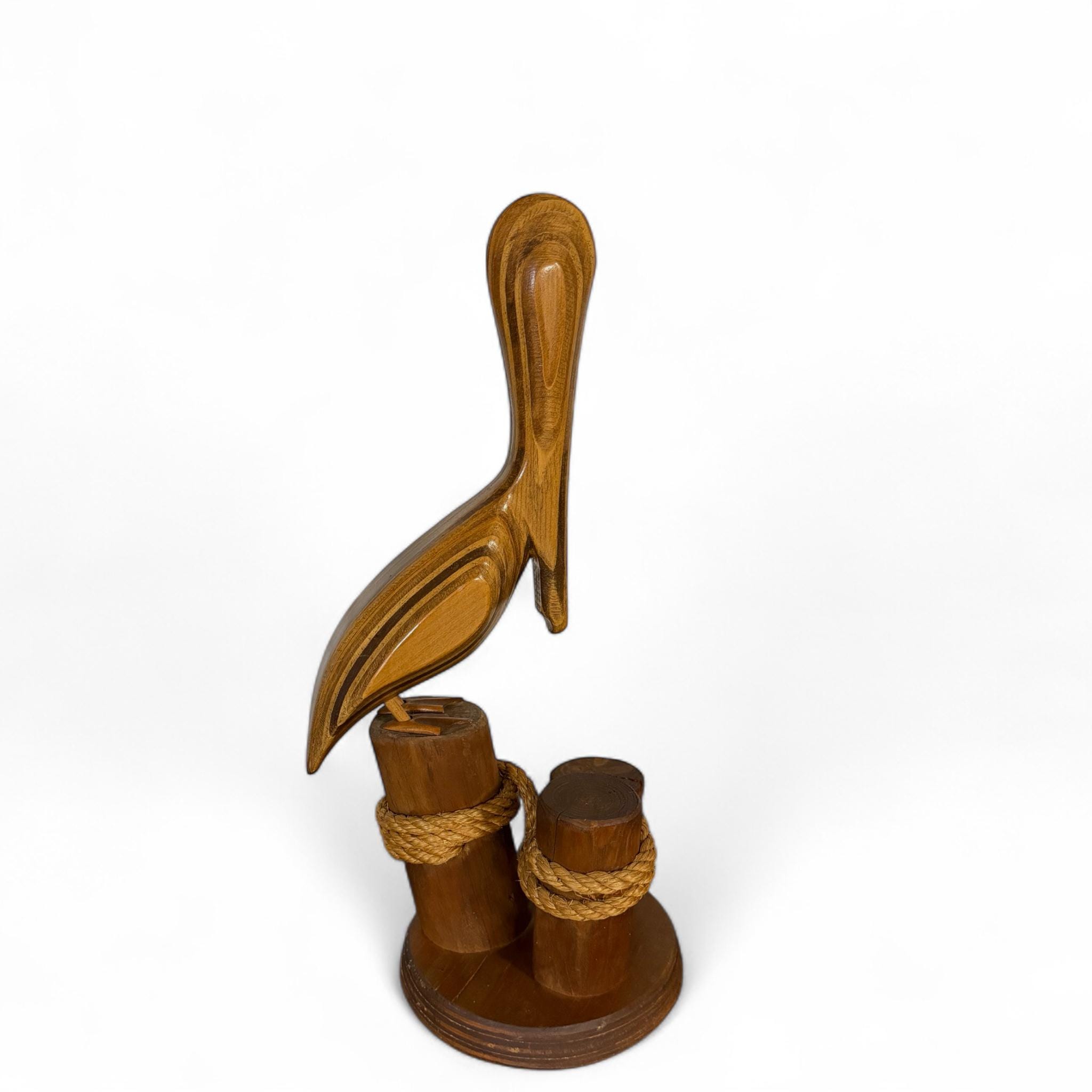 Vintage Wooden Pelican Statue - Nautical Coastal Decor, Beach House Accent