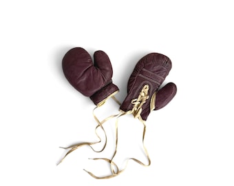 Vintage  JC Higgins Leather Lace Up Boxing Gloves Pair - Old Sports Gear Decor