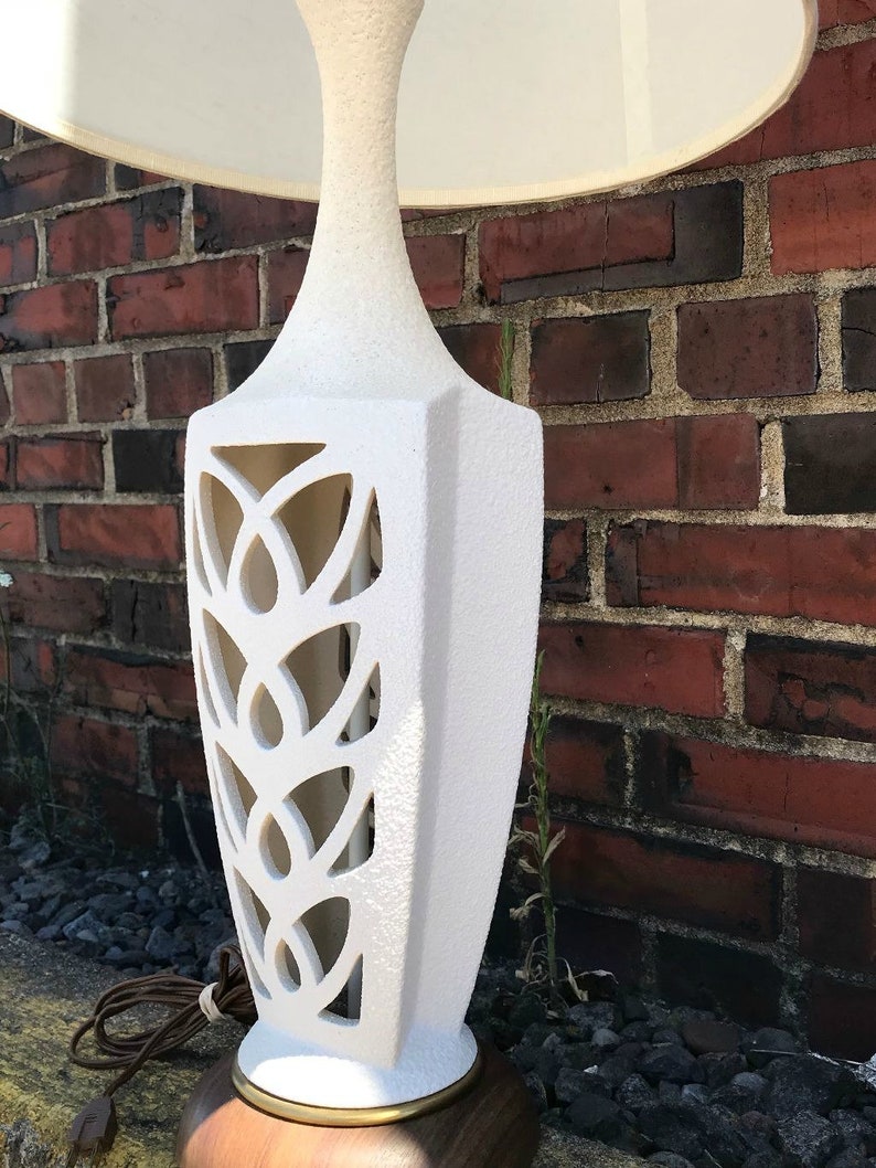 Vintage Mid Century Lamp Mid Century White Ceramic Lamp Lamp Shade Vintage, Mid Century Modern Lamp Lamps Vintage